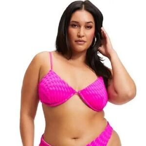 Good American Jacquard Demi Cup Bikini Top Hawaiian Pink Women's XS 0 Wave Check